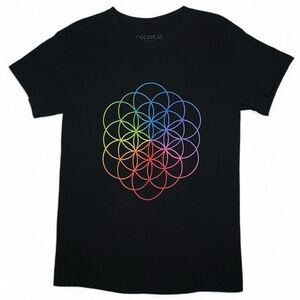 NWOT! Coldplay Music of the Spheres Live 2022 Tour T-Shirt Size S Black Rainbow